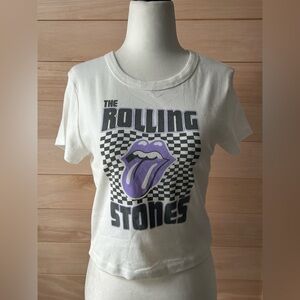 American Eagle Outfitters Kids White Tee with Purple Rolling Stones Graphic